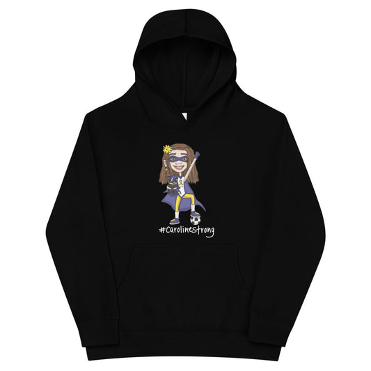 CAROLINE STRONG SUPERHERO WHITE LETTERS KIDS HOODIE
