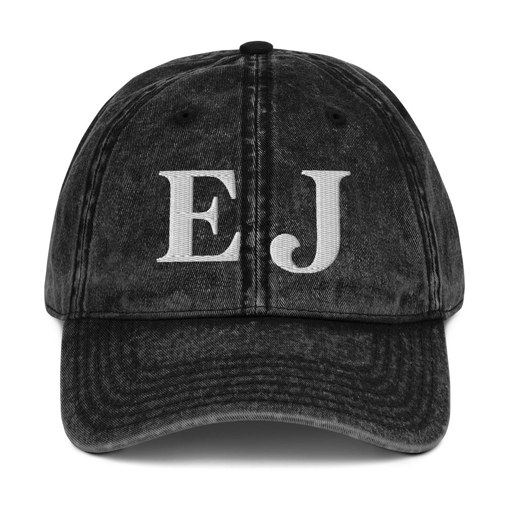 ELANA JANE INITIALS LOGO VINTAGE DAD HAT (BLACK)