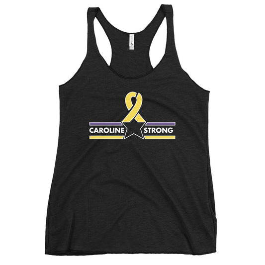 CAROLINE STRONG WHITE OUTLINE LOGO WOMEN'S RACERBACK TANK (MORE COLORS)